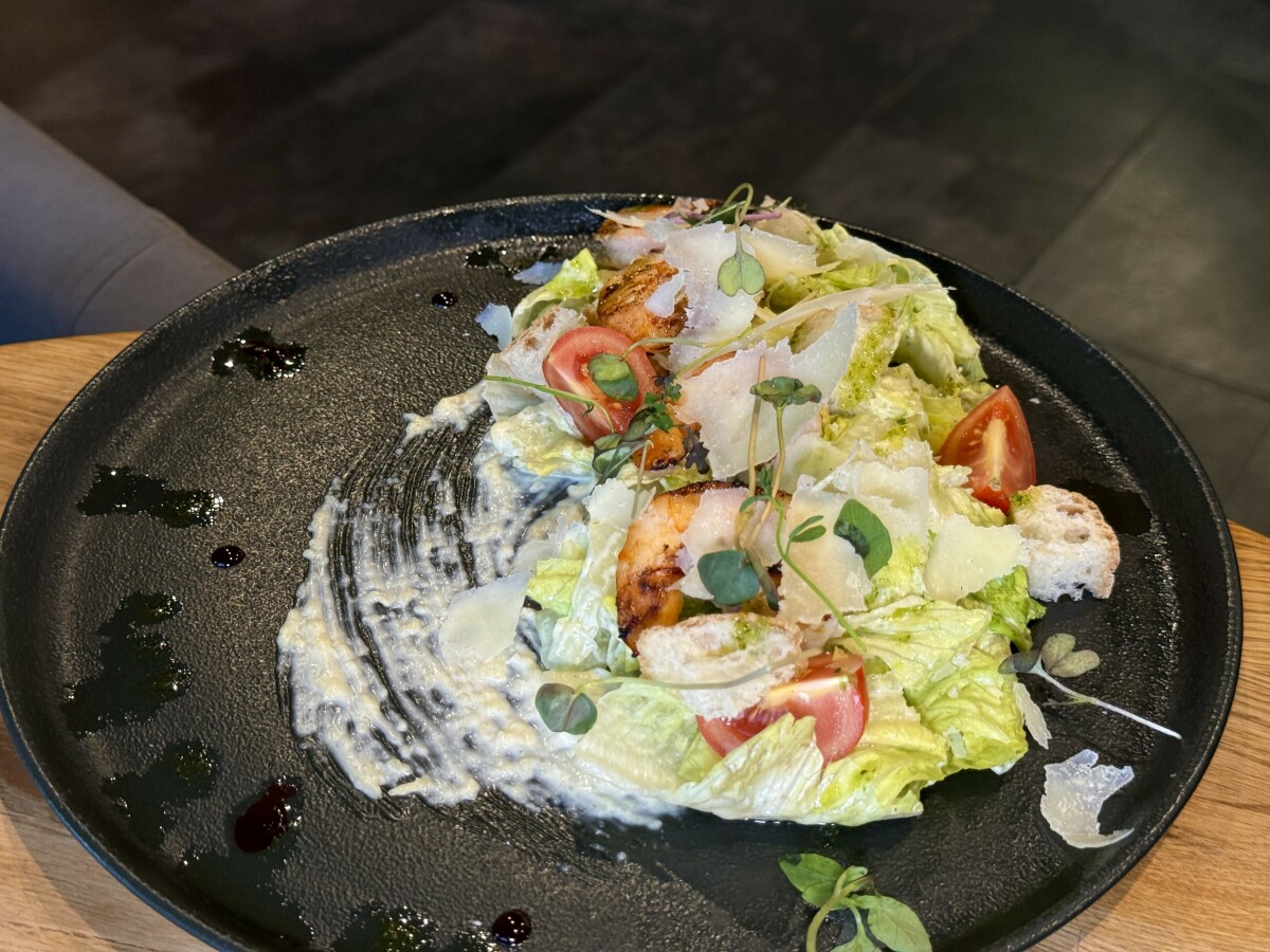 Ceasar salad with tiger prawns